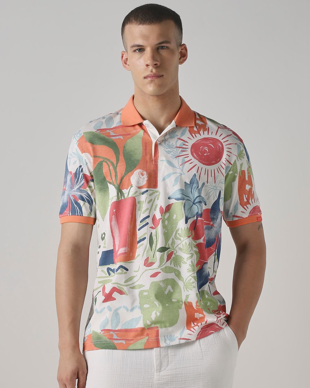 Pink Abstract Print Regular Fit T-Shirt