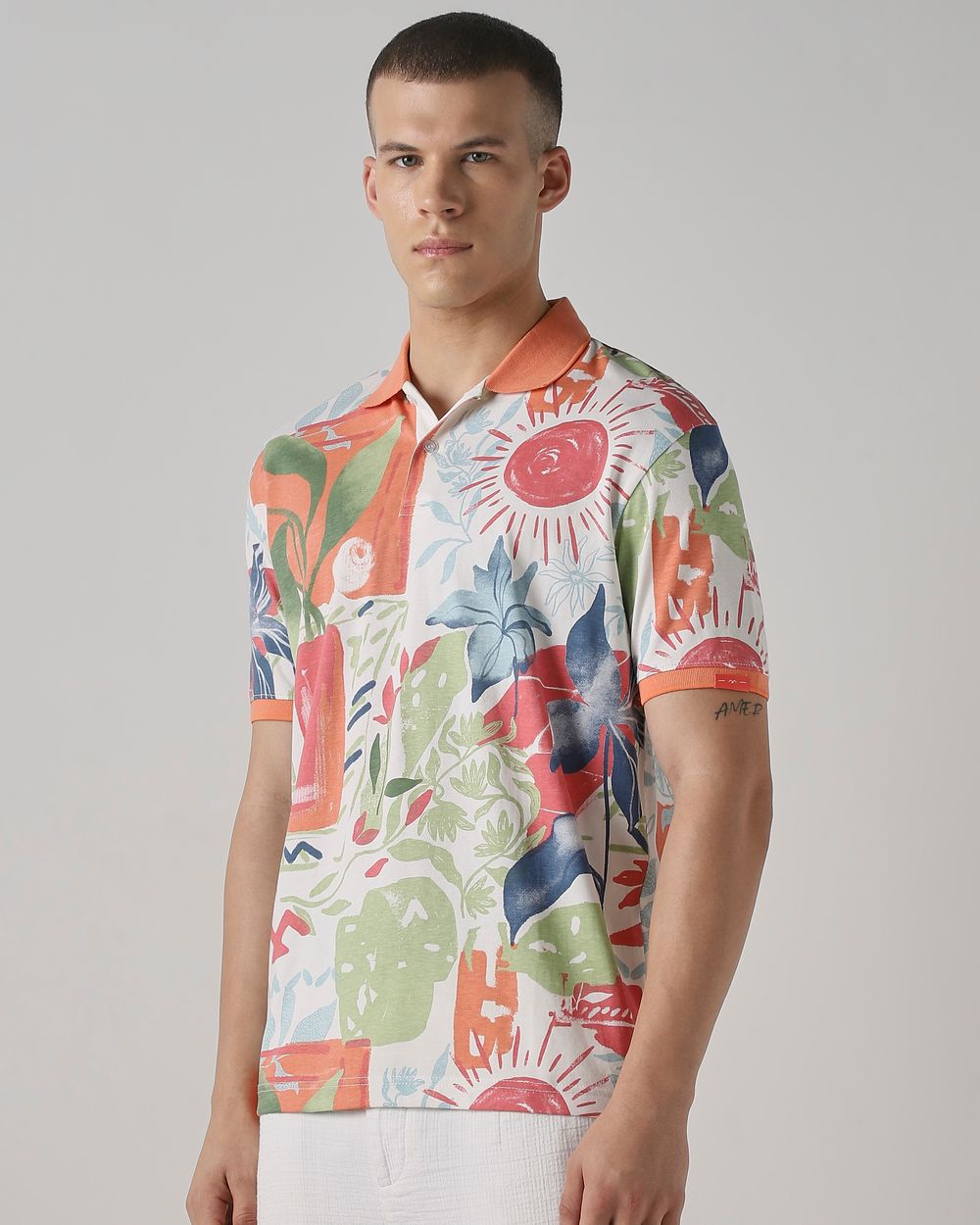 Pink Abstract Print Regular Fit T-Shirt