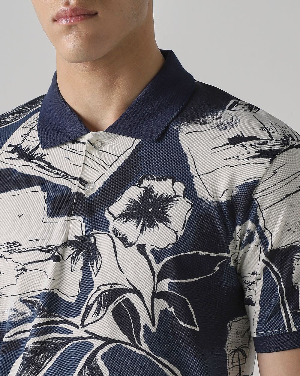Navy Abstract Print Slim Fit T-Shirt