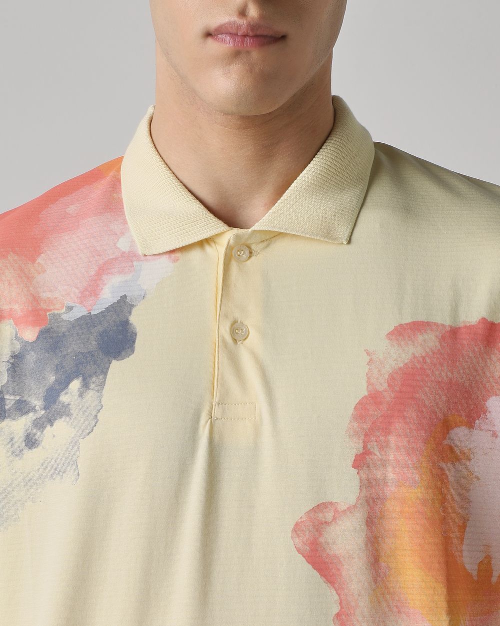 Light Yellow Floral Print Regular Fit T-Shirt