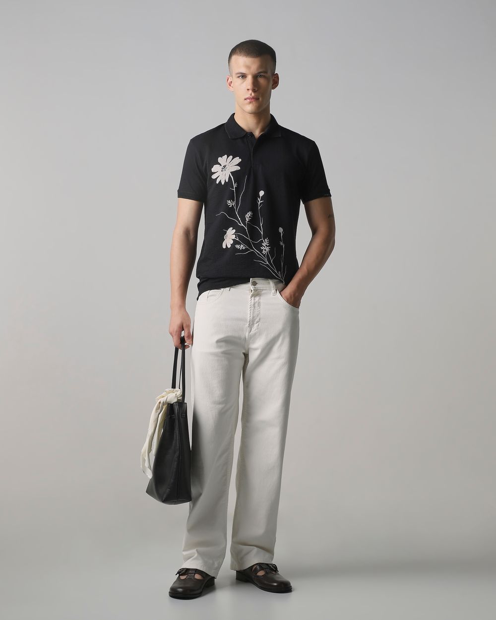 Black Textured Print Slim Fit T-Shirt
