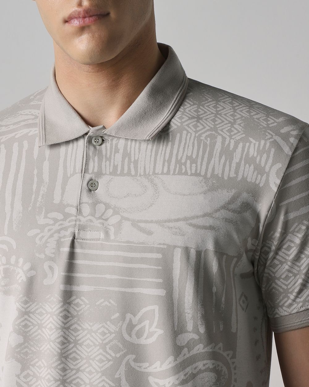 Grey Abstract Print Slim Fit T-Shirt
