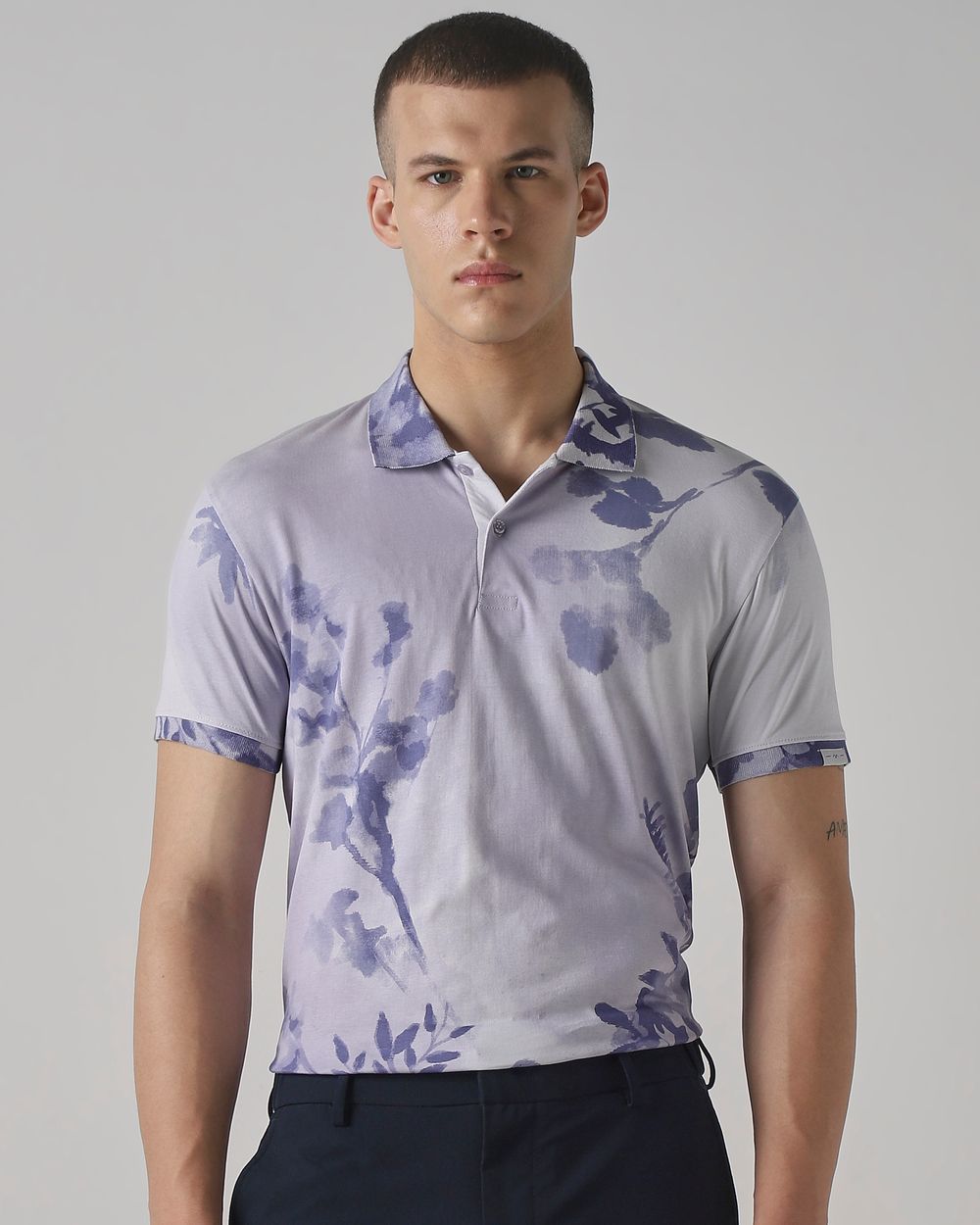 Lilac Floral Print Slim Fit T-Shirt