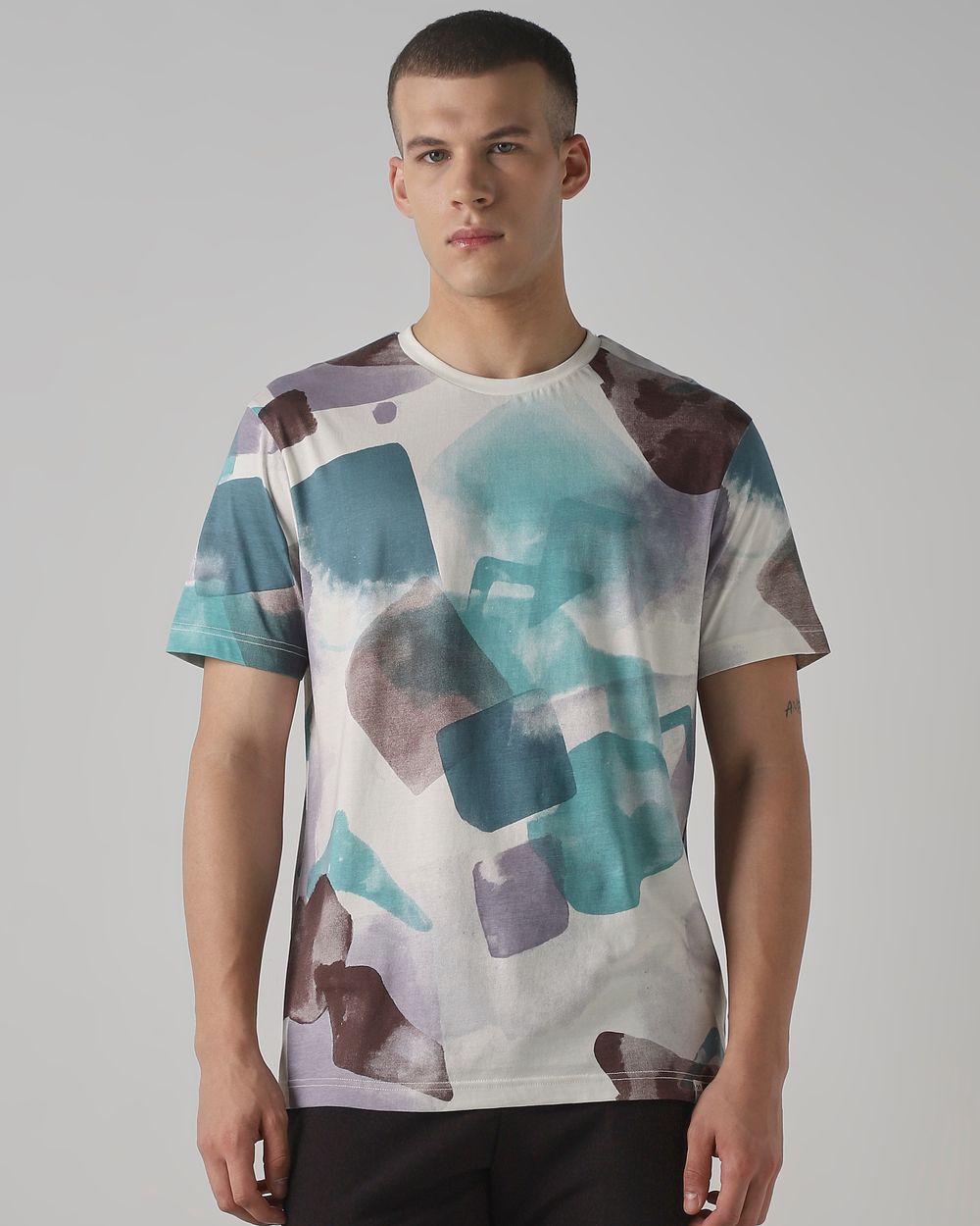 Lilac Abstract Print Regular Fit T-Shirt