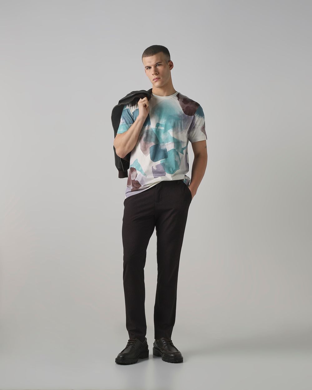 Lilac Abstract Print Regular Fit T-Shirt