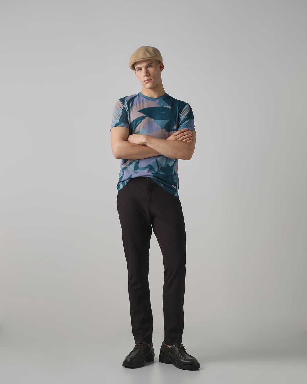 Teal Abstract Print Slim Fit T-Shirt
