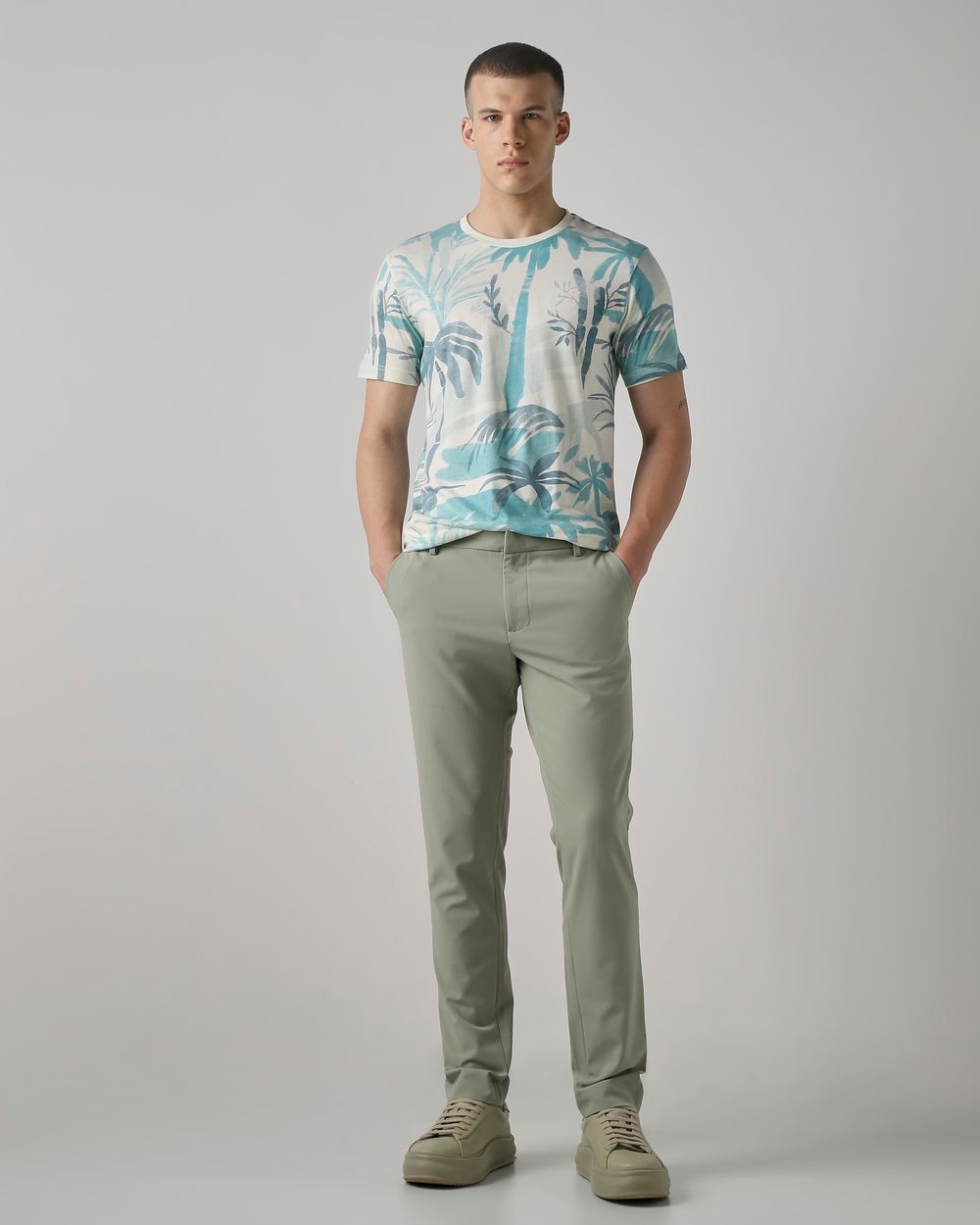 Teal Printed Slim Fit T-Shirt