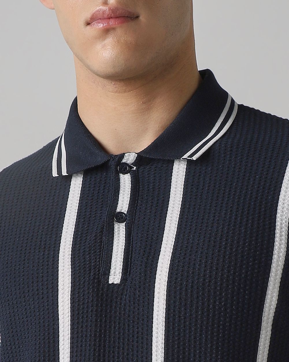 Navy Textured Stripe Slim Fit T-Shirt