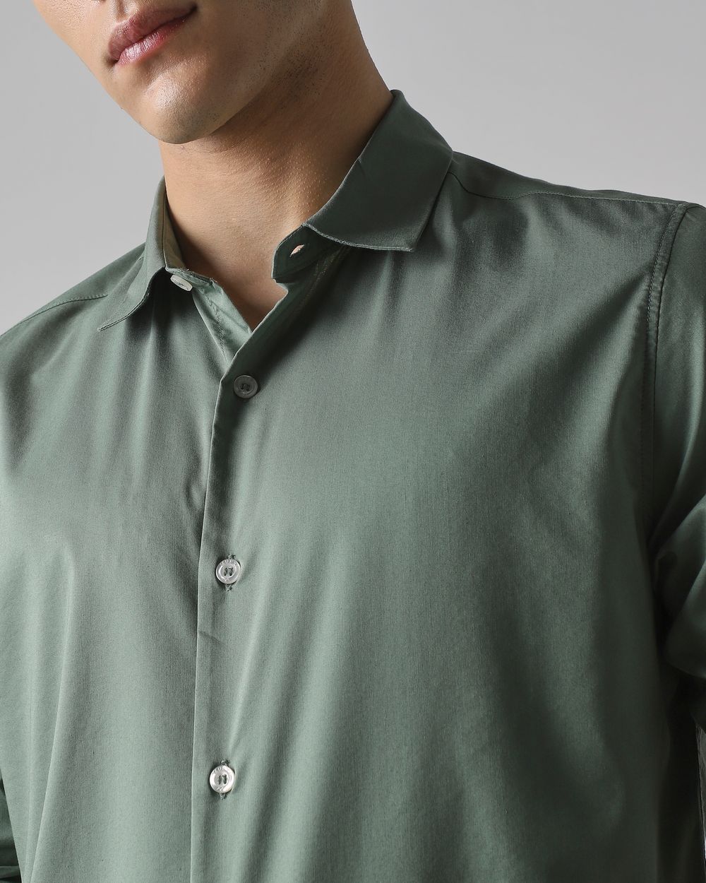 Light Green Stretch Plain Slim Fit Casual Shirt