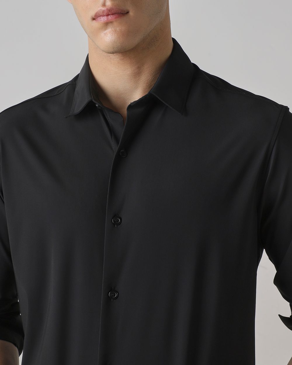 Black Stretch Plain Slim Fit Casual Shirt