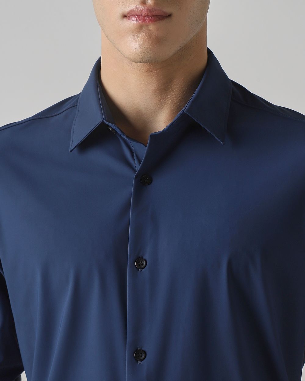 Navy Stretch Plain Slim Fit Casual Shirt