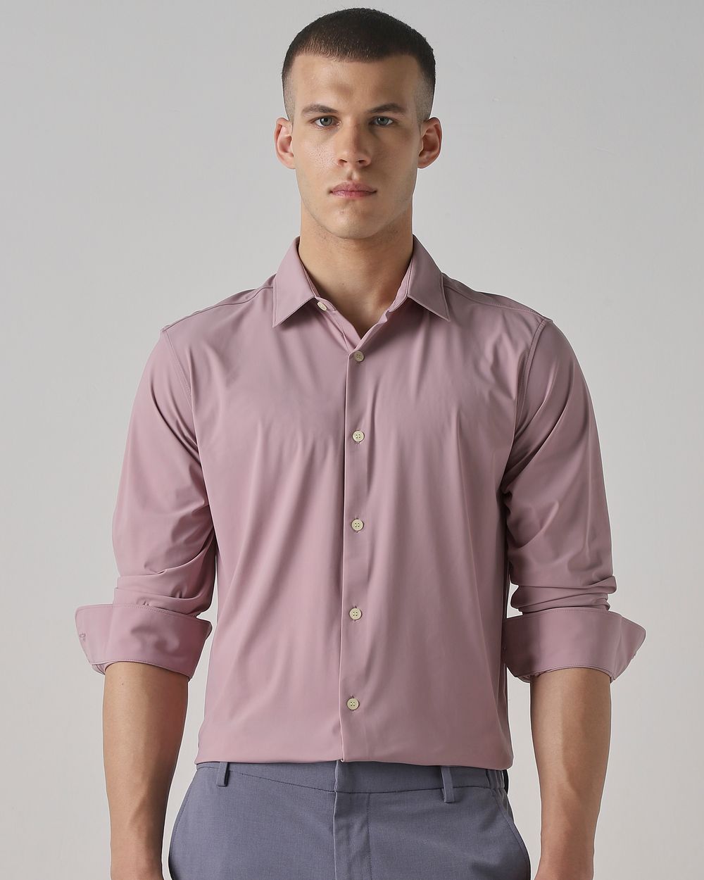 Lilac Scuba Stretch Plain Slim Fit Casual Shirt