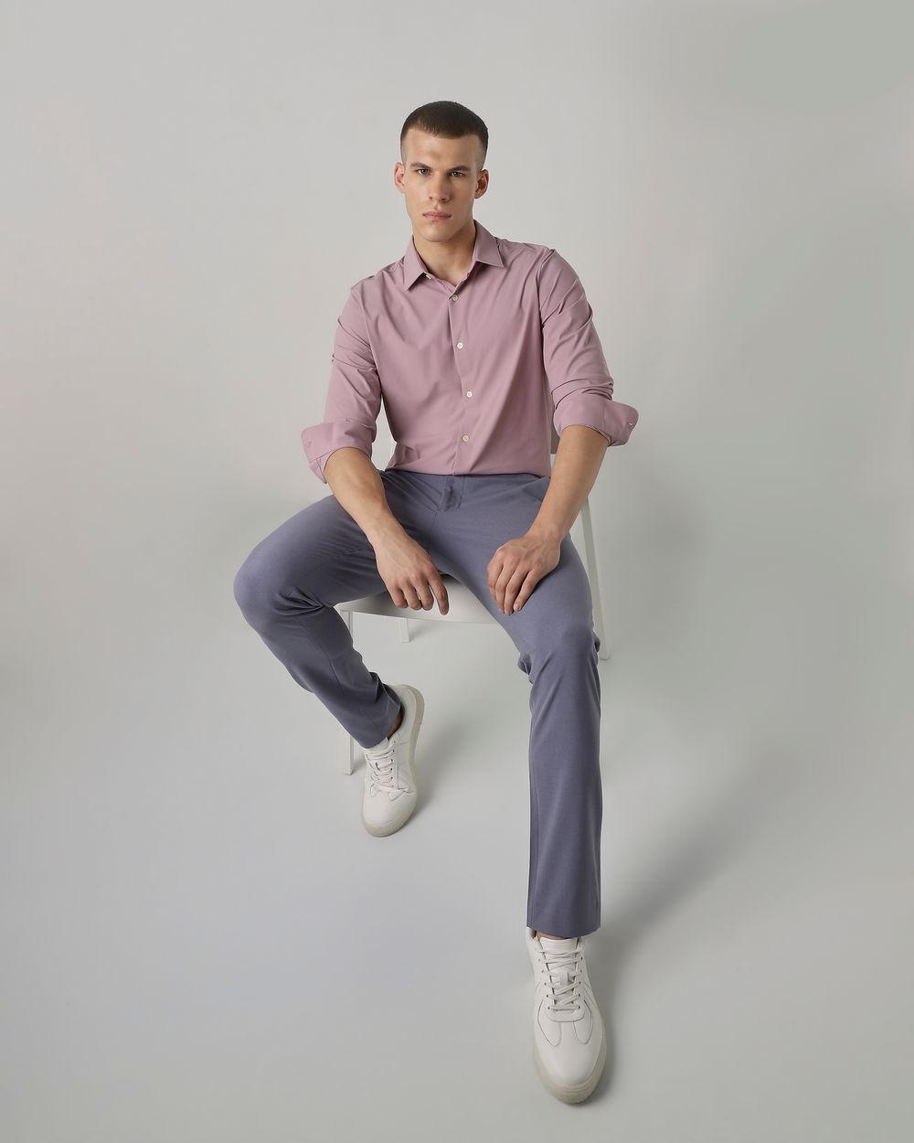 Lilac Scuba Stretch Plain Slim Fit Casual Shirt