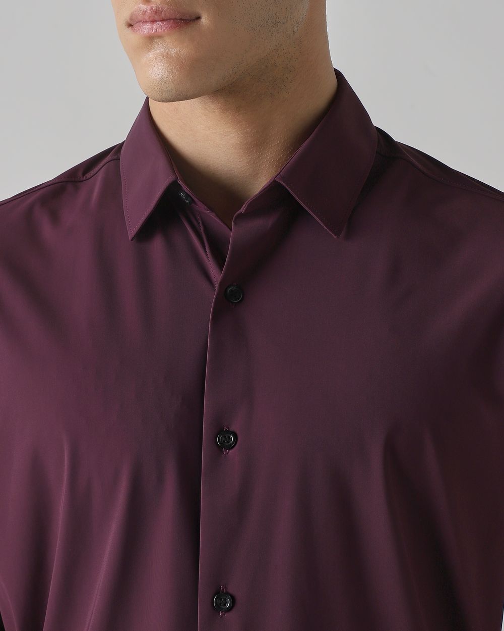 Maroon Stretch Plain Slim Fit Casual Shirt