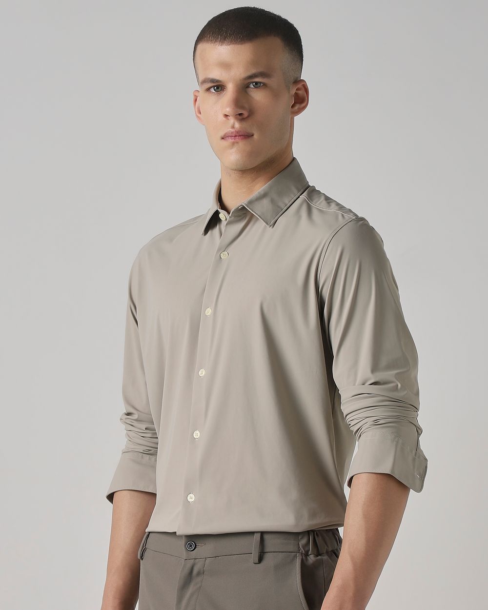 Stone Stretch Plain Slim Fit Casual Shirt