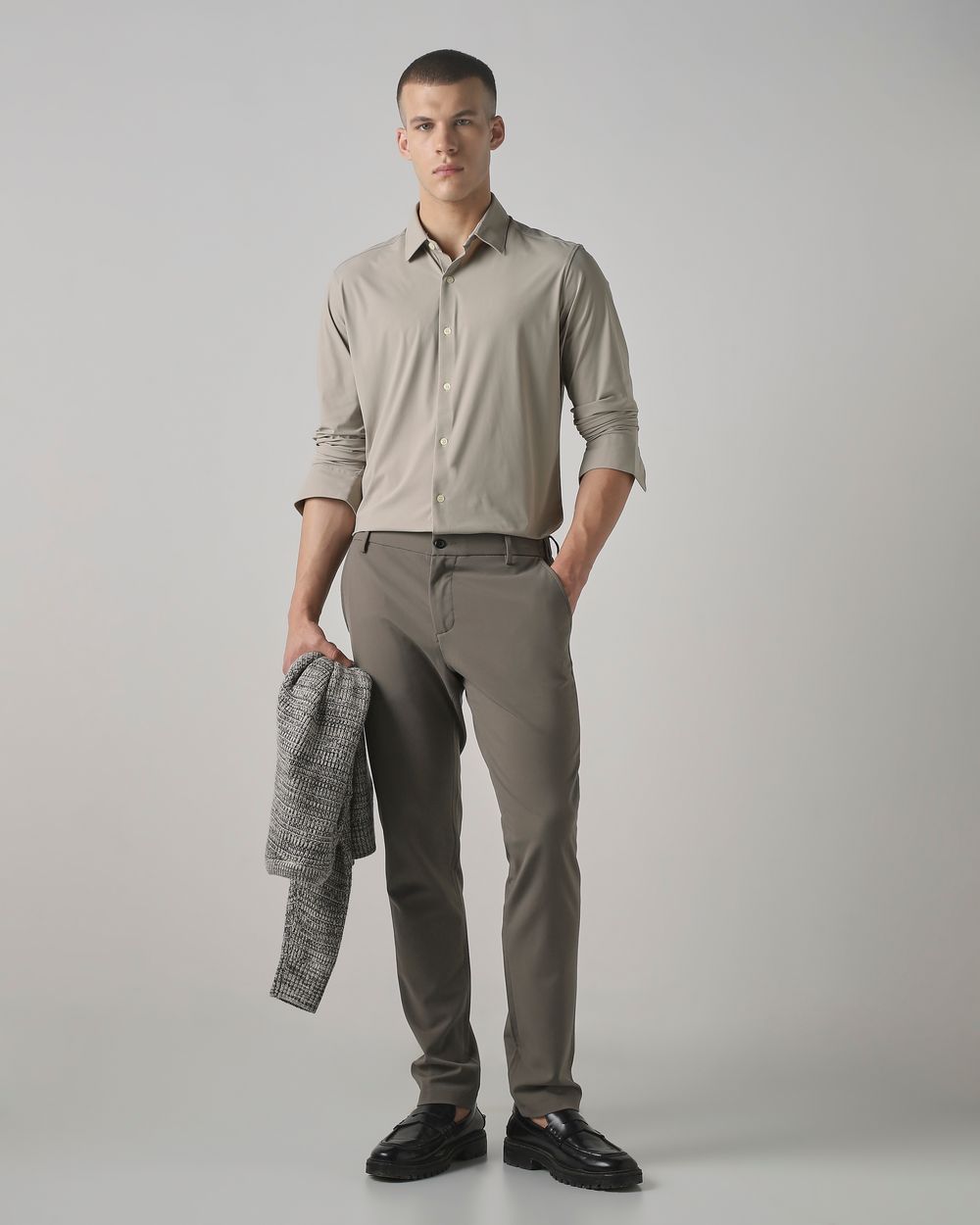 Stone Stretch Plain Slim Fit Casual Shirt