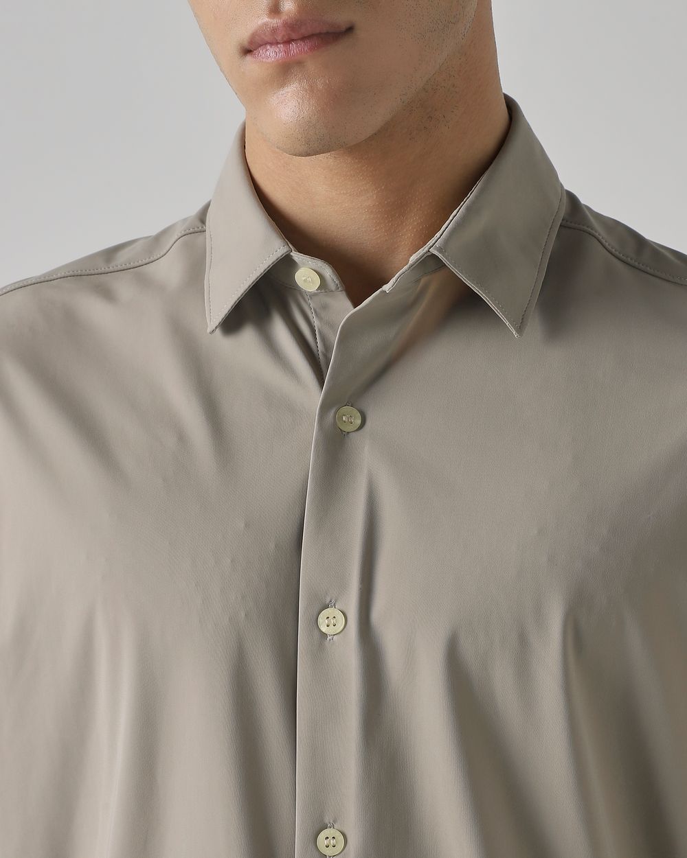 Stone Stretch Plain Slim Fit Casual Shirt