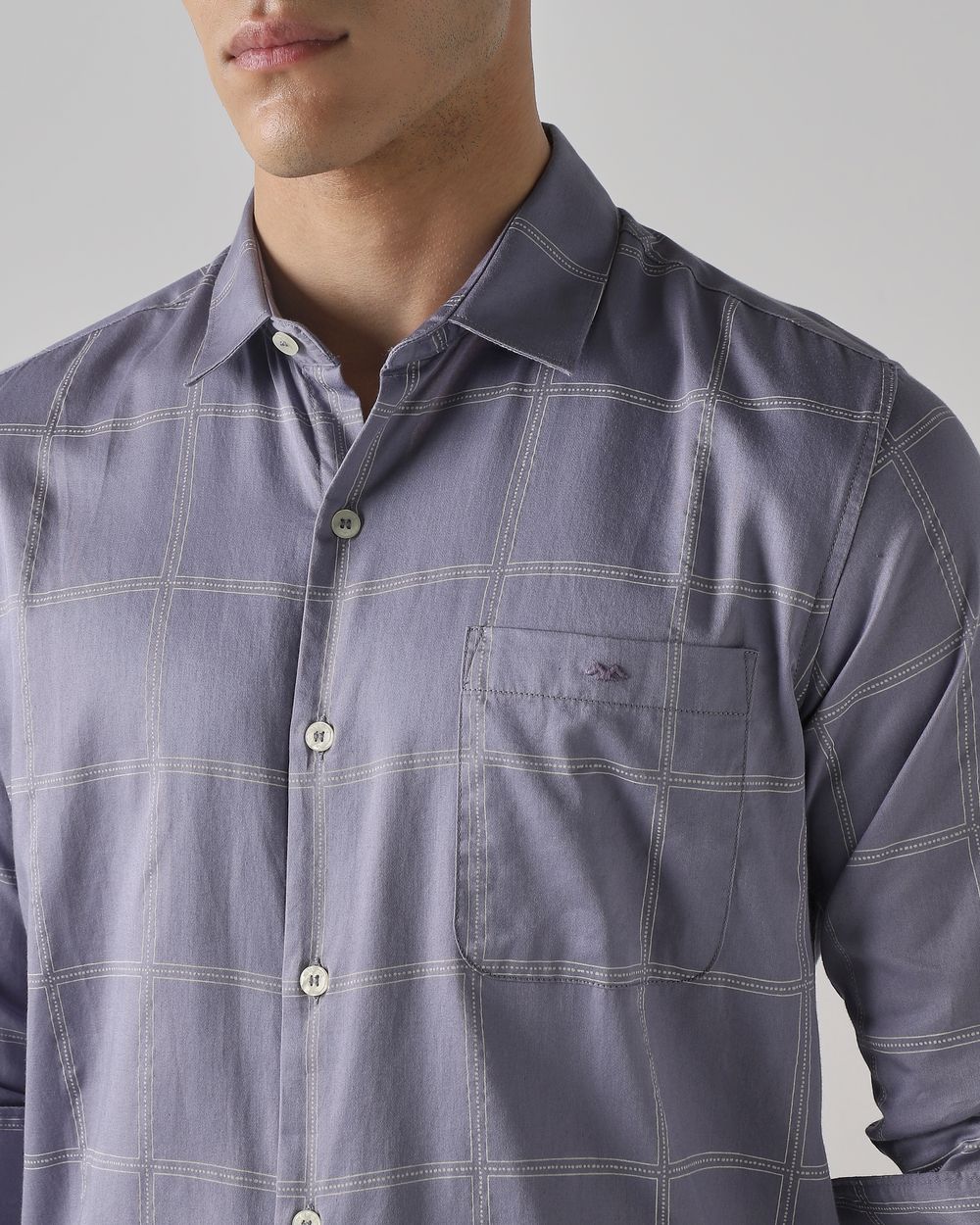 Lilac Printed Check Slim Fit Casual Shirt
