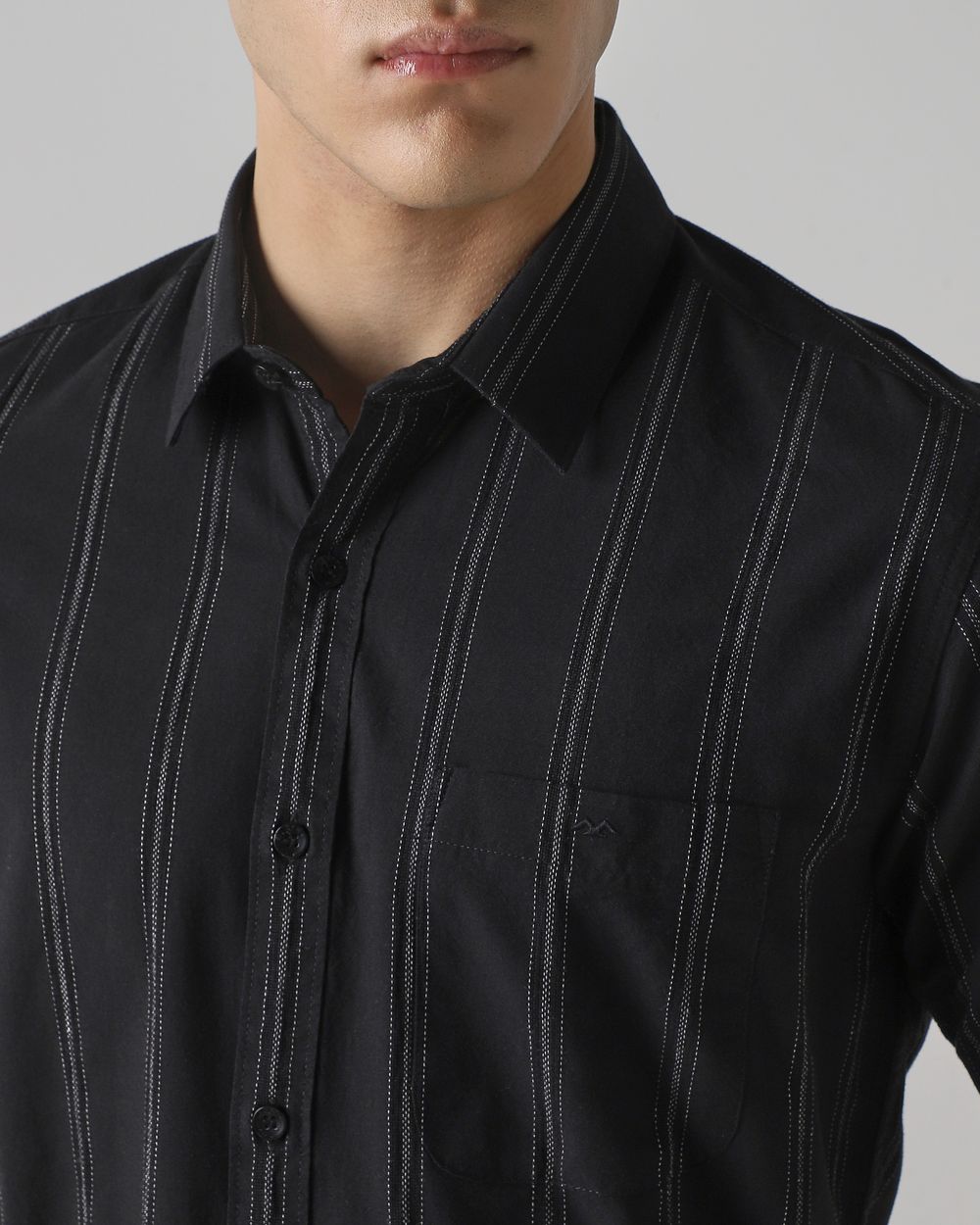 Black Textured Stripe Slim Fit Casual Shirt
