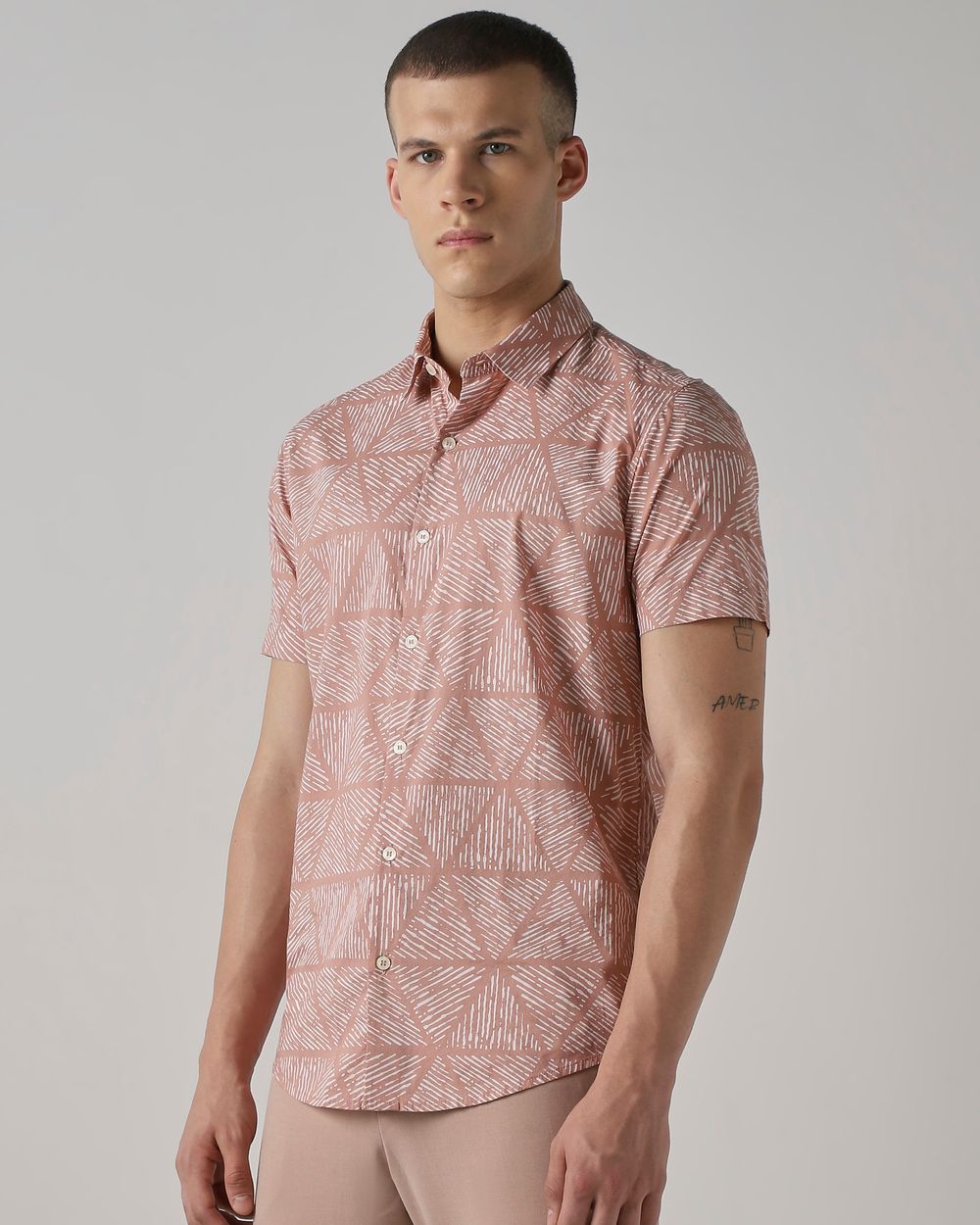 Pink Lightweight Print Slim Fit Casual Shirt