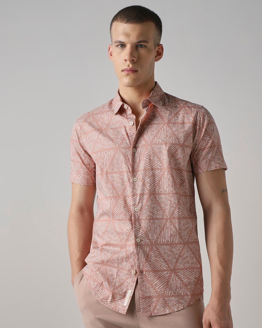 Pink Lightweight Print Slim Fit Casual Shirt
