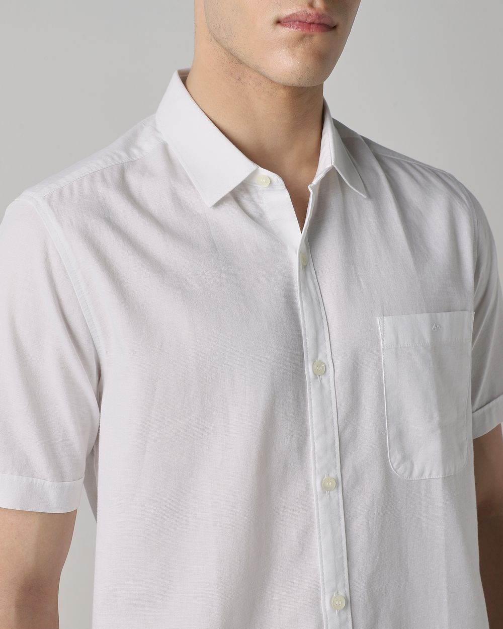 White Cotton Linen Plain Slim Fit Casual Shirt