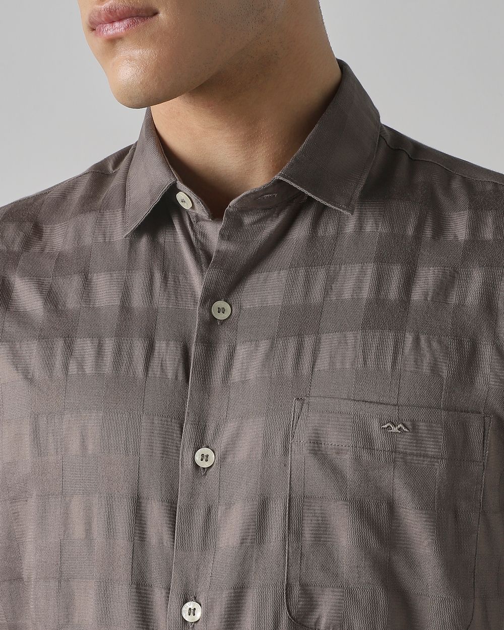 Grey Textured Check Slim Fit Casual Shirt