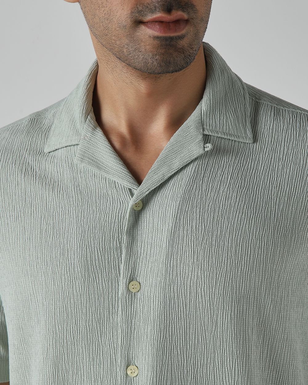 Light Green Textured Plain Relaxed Fit Casual Shirt