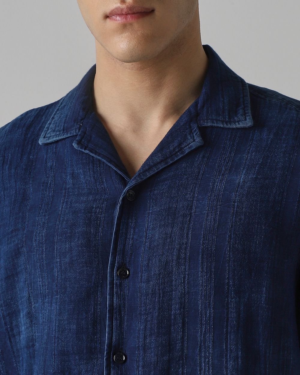 Dark Indigo Blue Denim Plain Relaxed Fit Casual Shirt