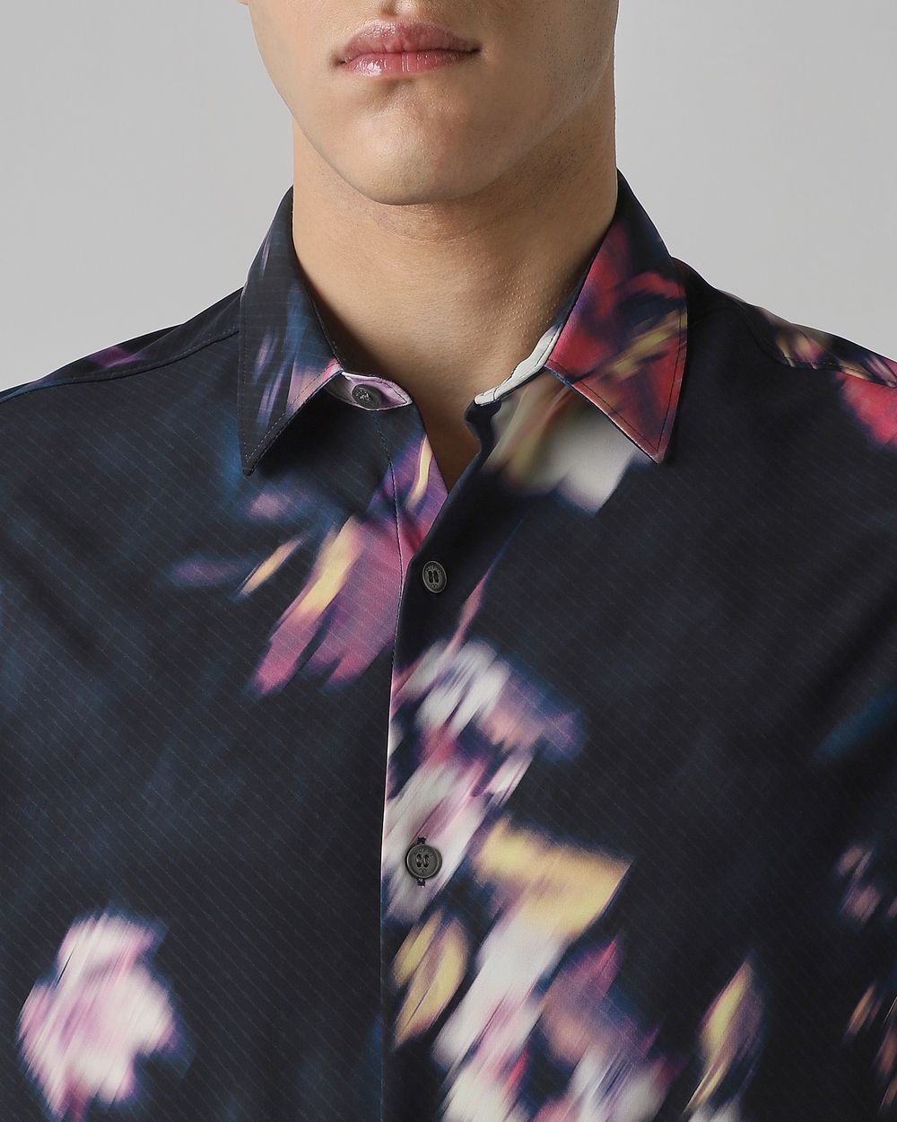 Black Scuba Print Stretch Slim Fit Casual Shirt