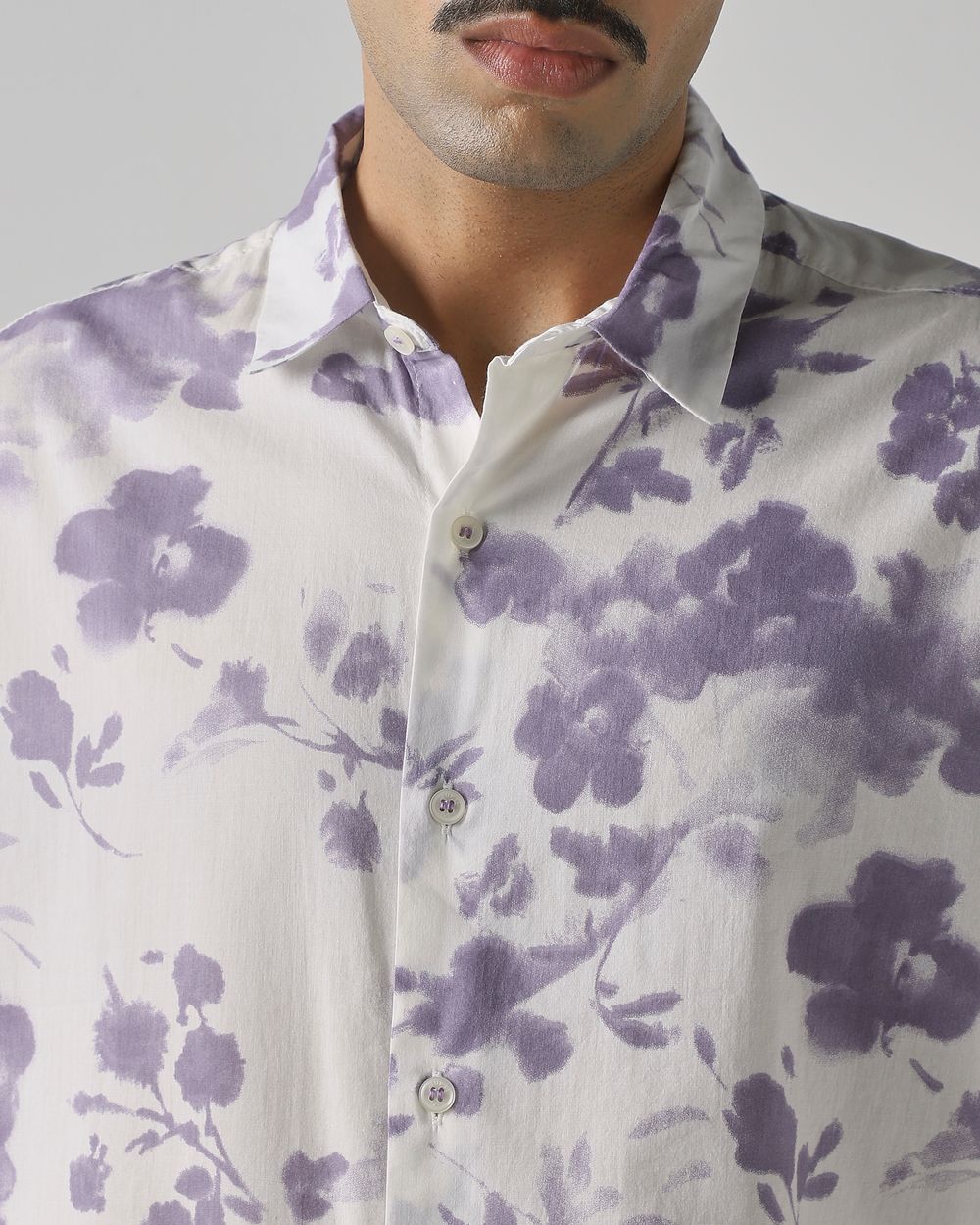 Lilac Floral Print Slim Fit Casual Shirt