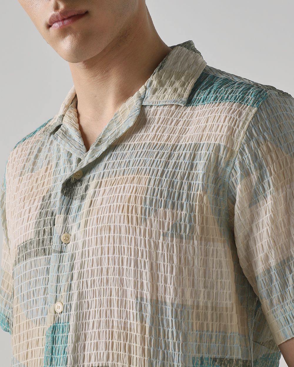 Sage Textured Print Relaxed Fit Casual Shirt
