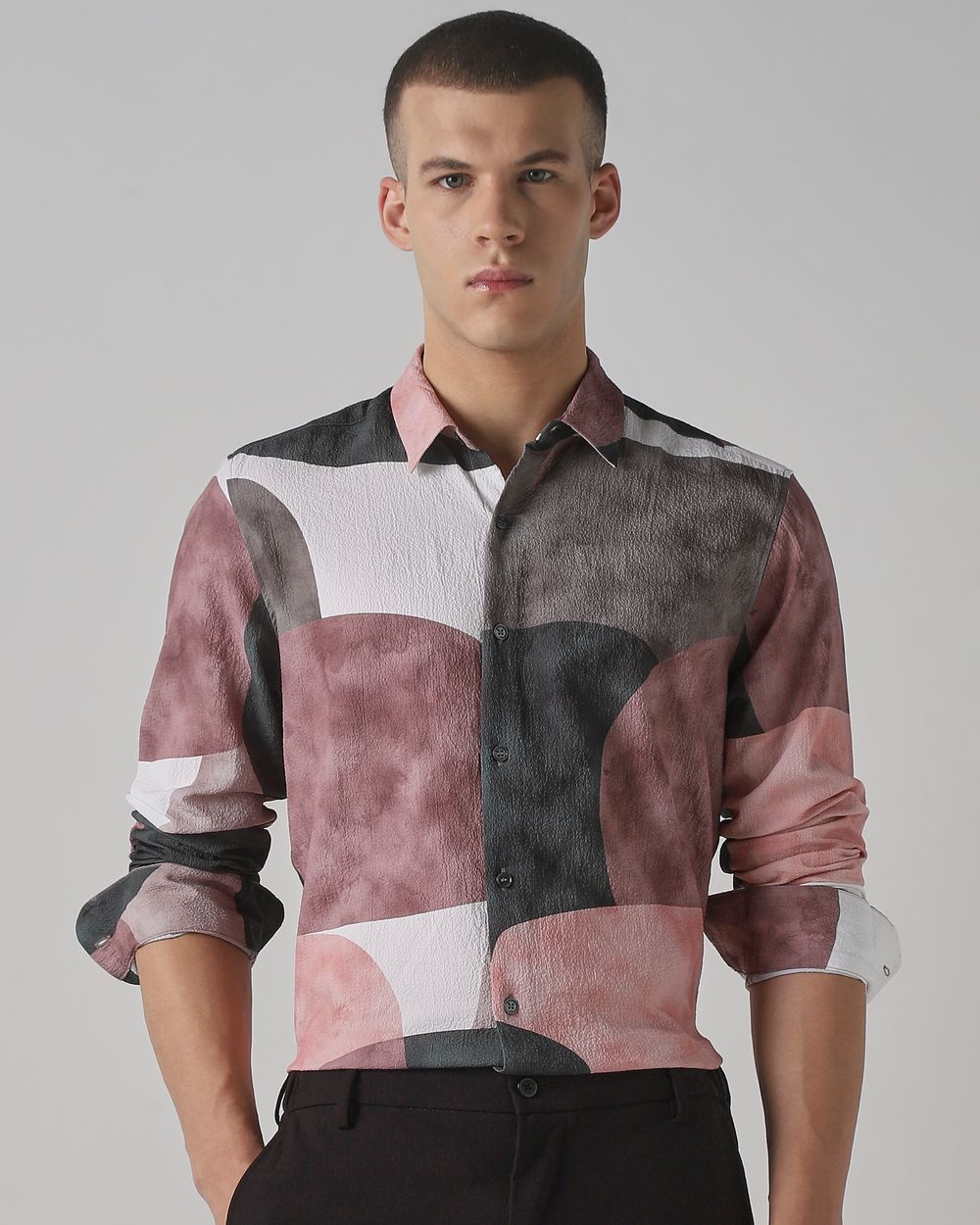 Multicolour Abstract Print Stretch Slim Fit Casual Shirt