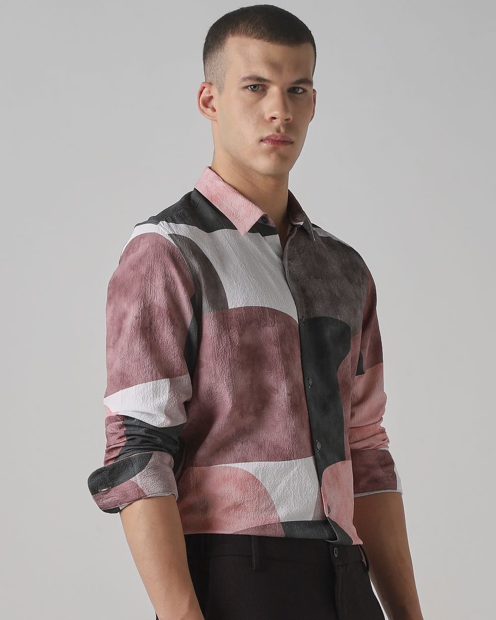 Multicolour Abstract Print Stretch Slim Fit Casual Shirt