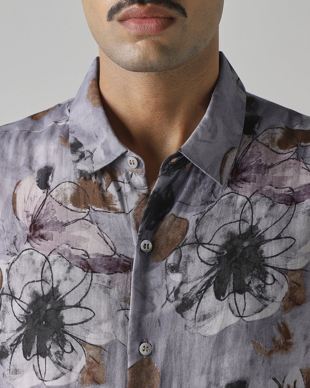 Lilac Floral Print Slim Fit Casual Shirt