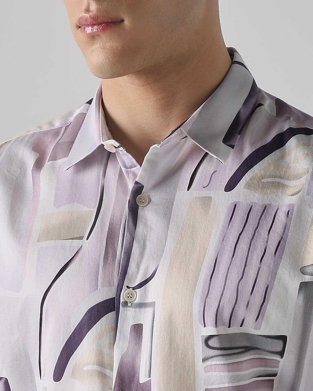 Lilac Abstract Print Slim Fit Casual Shirt