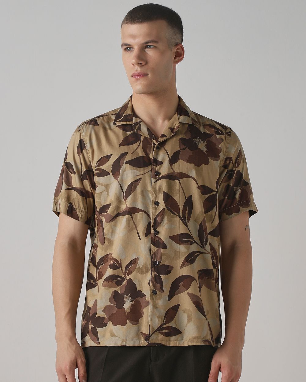 Brown Floral Print Relaxed Fit Casual Shirt