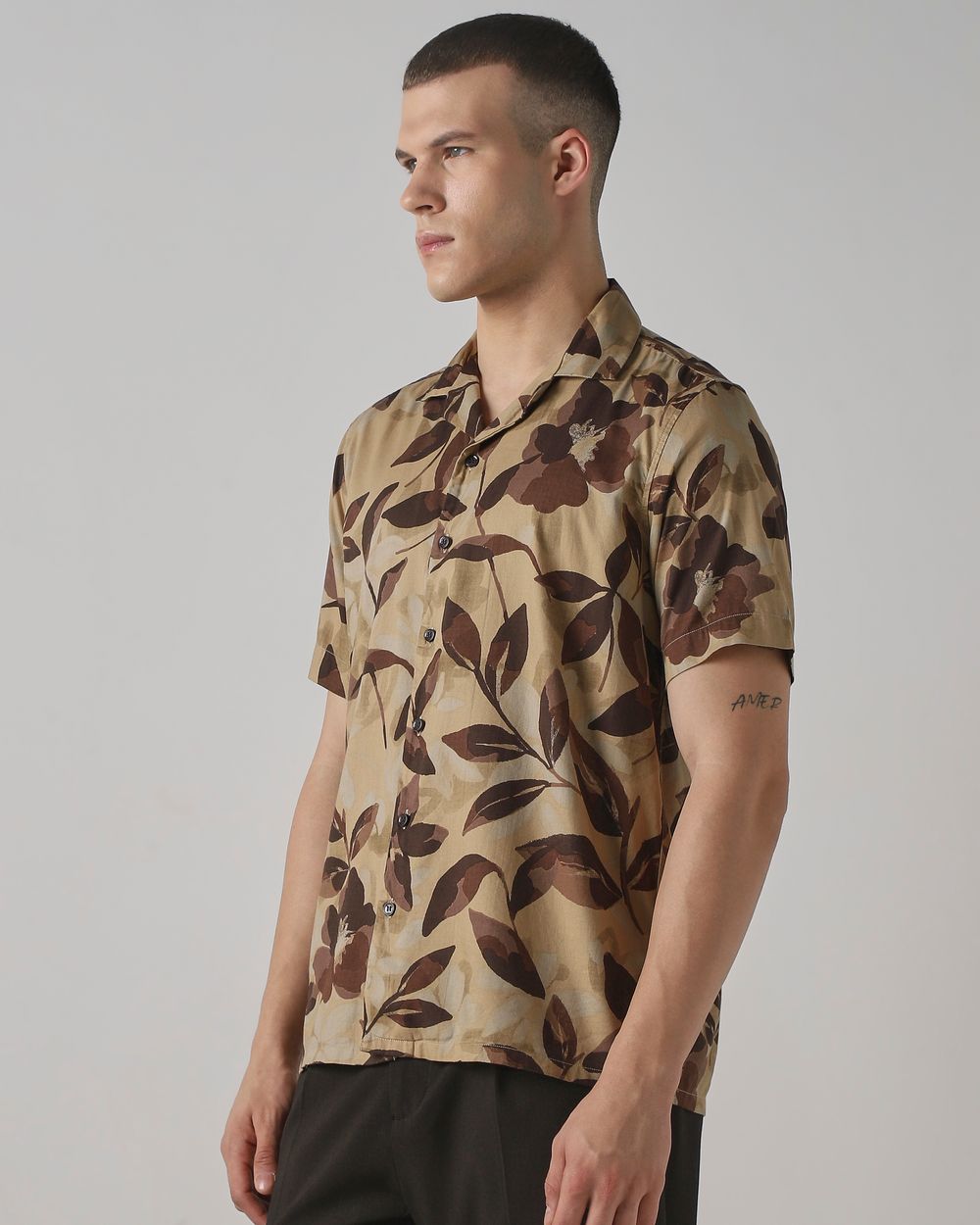 Brown Floral Print Relaxed Fit Casual Shirt
