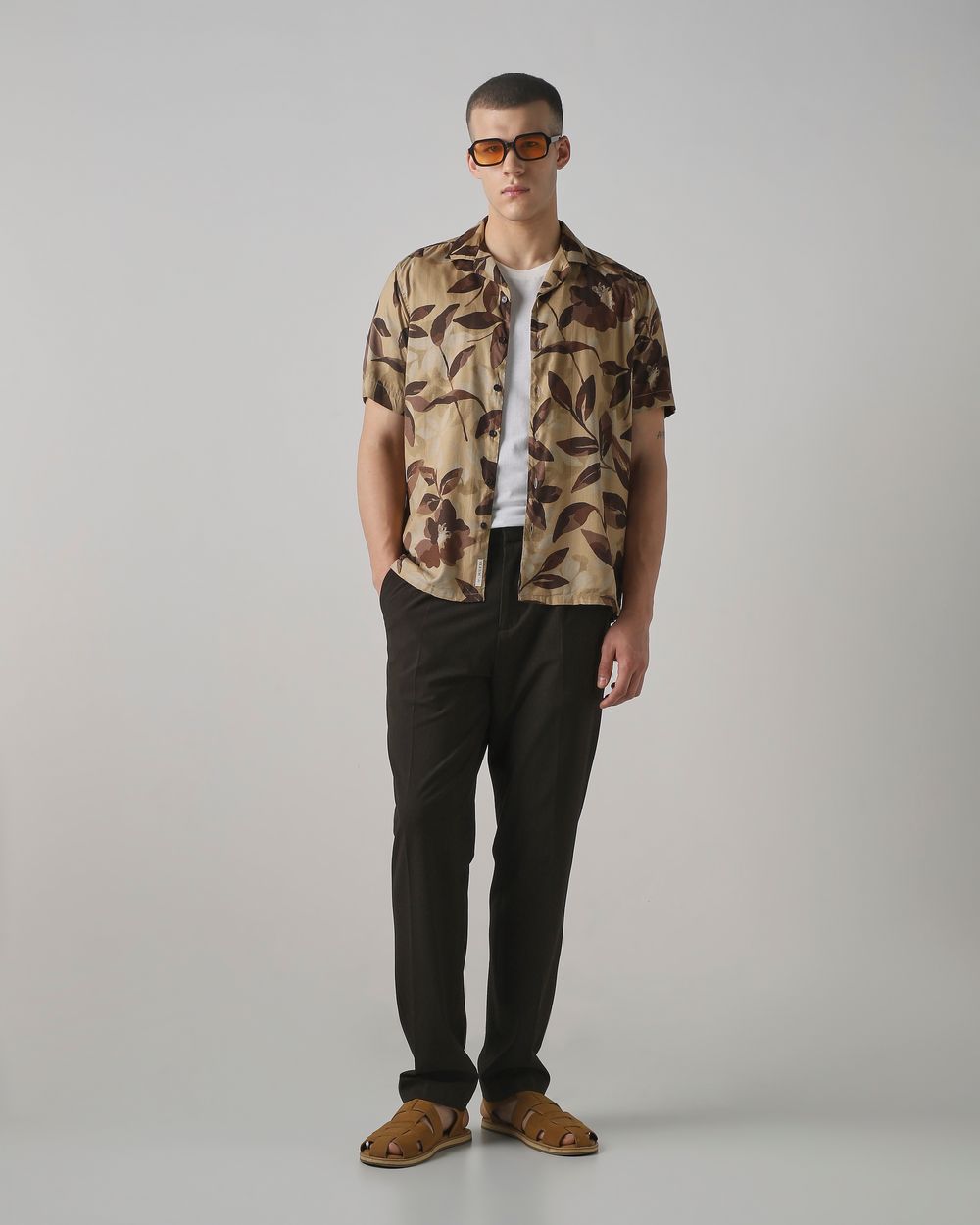 Brown Floral Print Relaxed Fit Casual Shirt