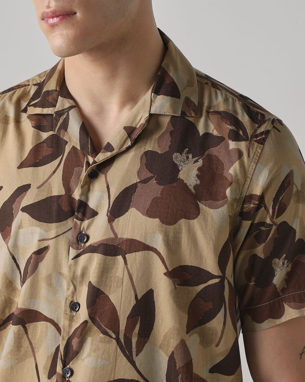 Brown Floral Print Relaxed Fit Casual Shirt