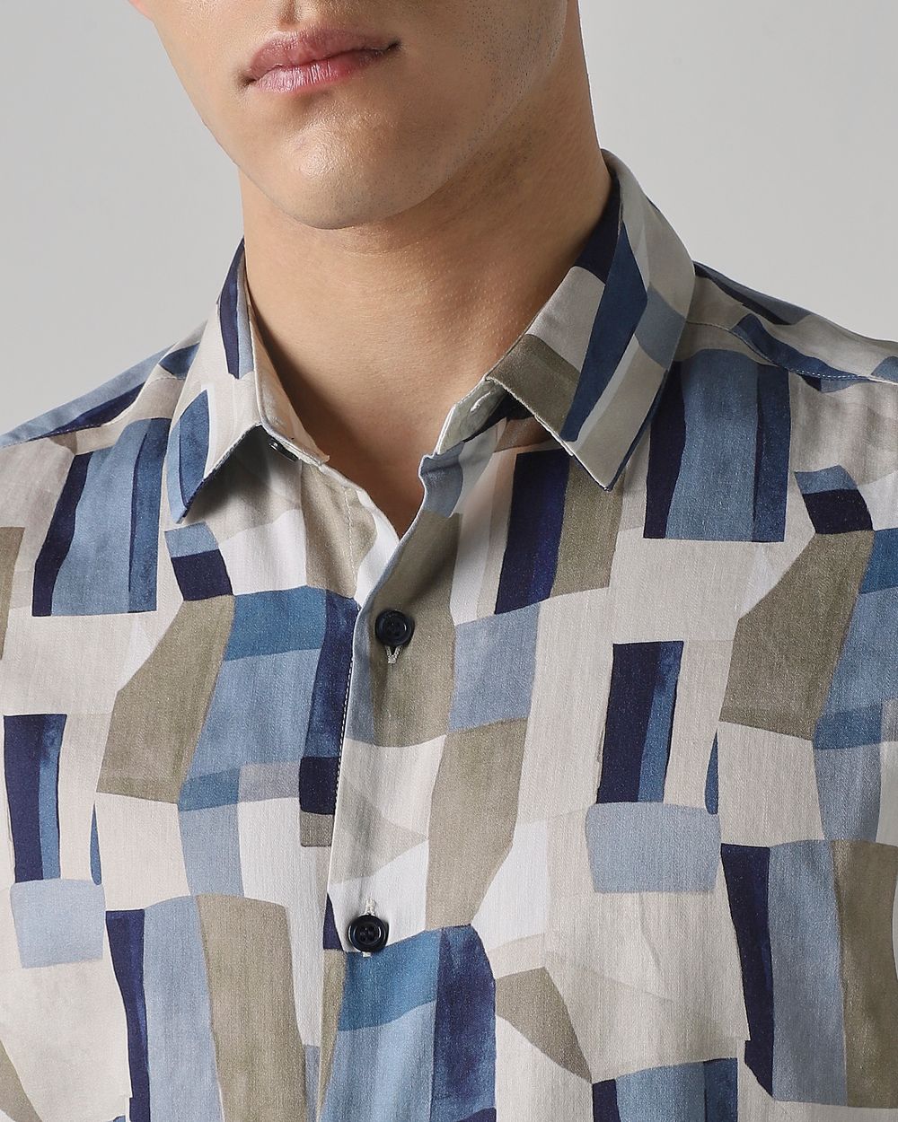 Beige Abstract Print Slim Fit Casual Shirt