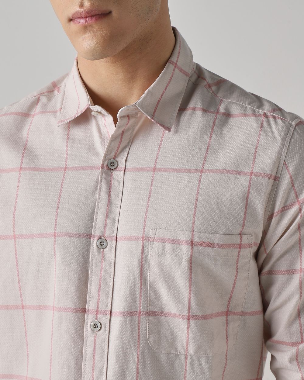 Pink Windowpane Check Slim Fit Casual Shirt
