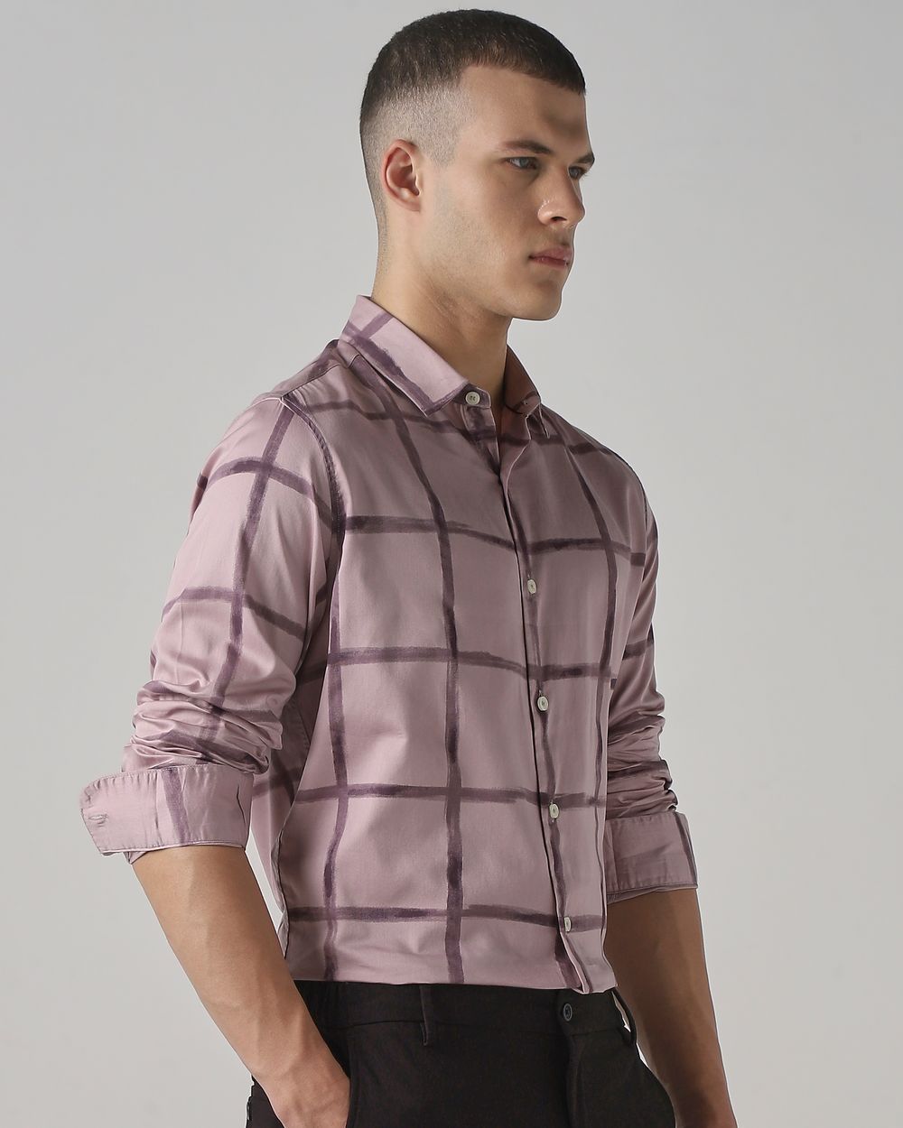Lilac Large Check Slim Fit Casual Shirt