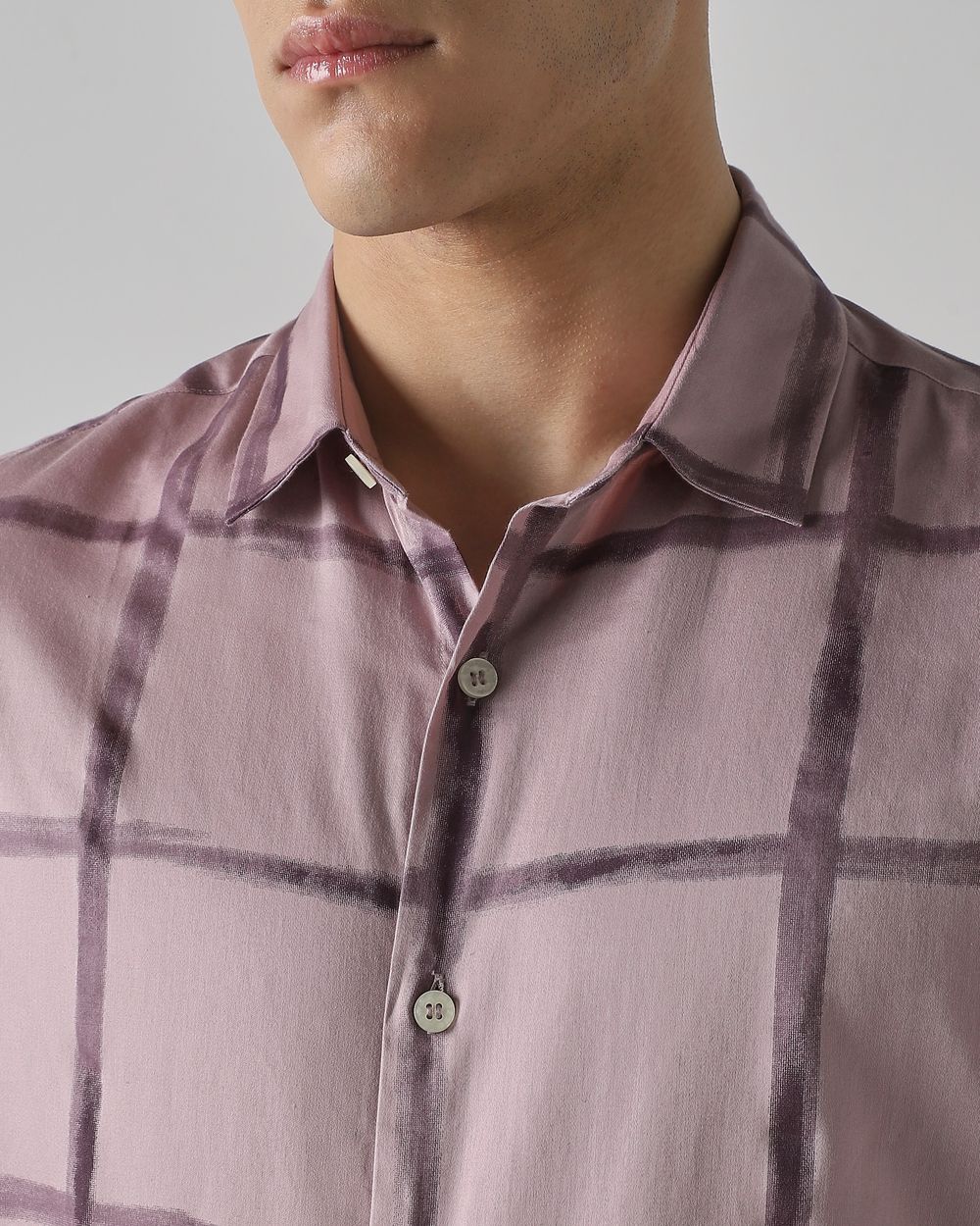Lilac Large Check Slim Fit Casual Shirt