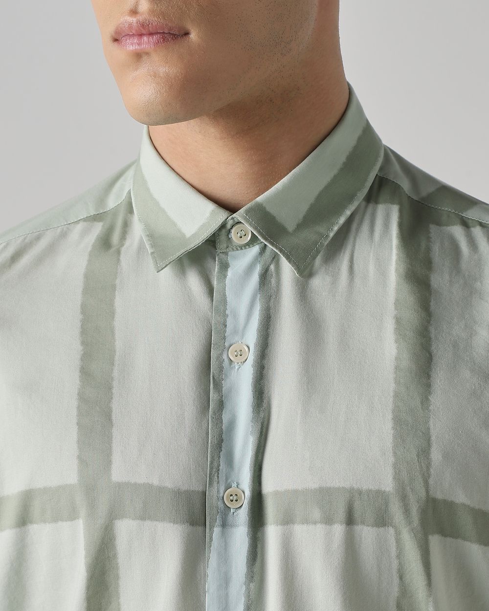 Light Green Large Check Slim Fit Casual Shirt