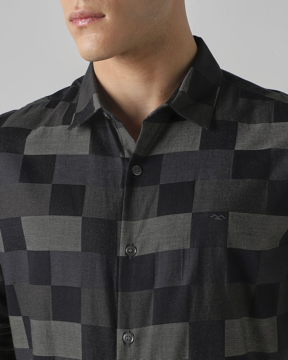 Black Tonal Check Slim Fit Casual Shirt