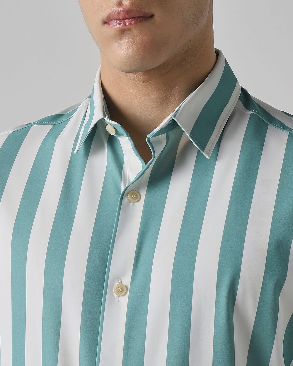 Teal Scuba Stripe Stretch Slim Fit Casual Shirt