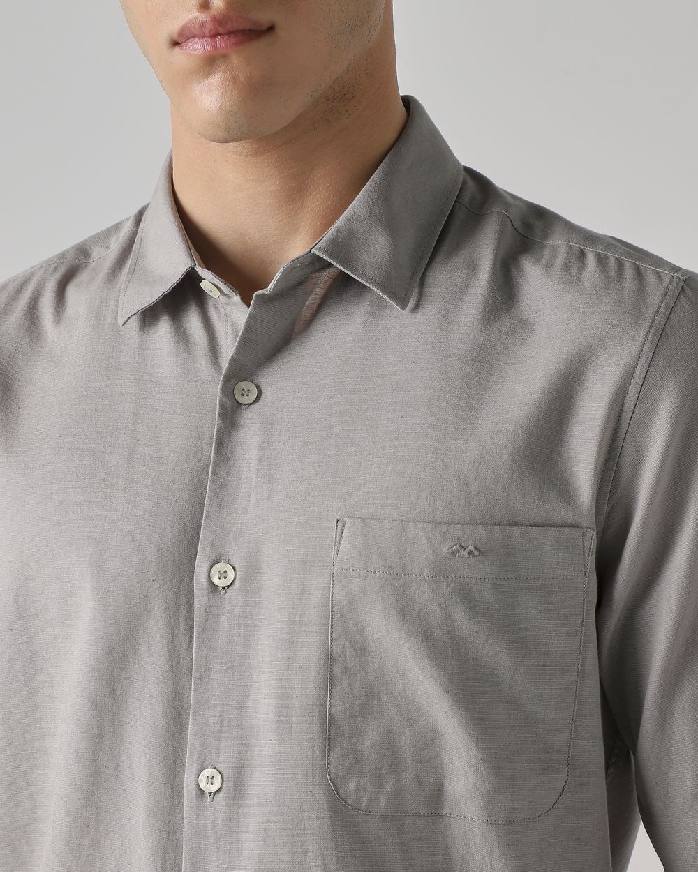 Light Grey Cotton Linen Plain Slim Fit Casual Shirt