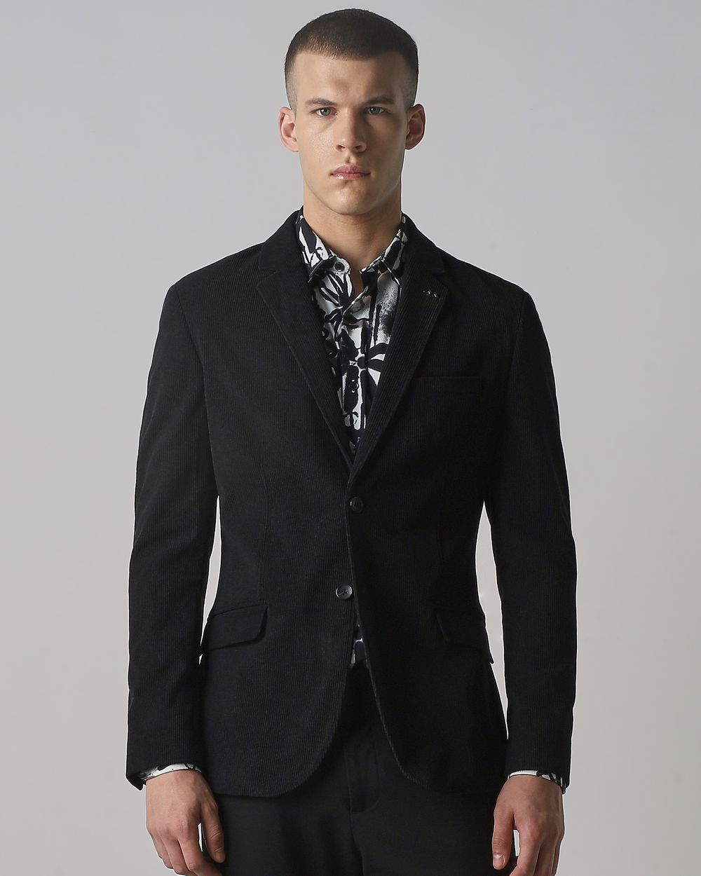 Black Corduroy Slim Fit Blazer
