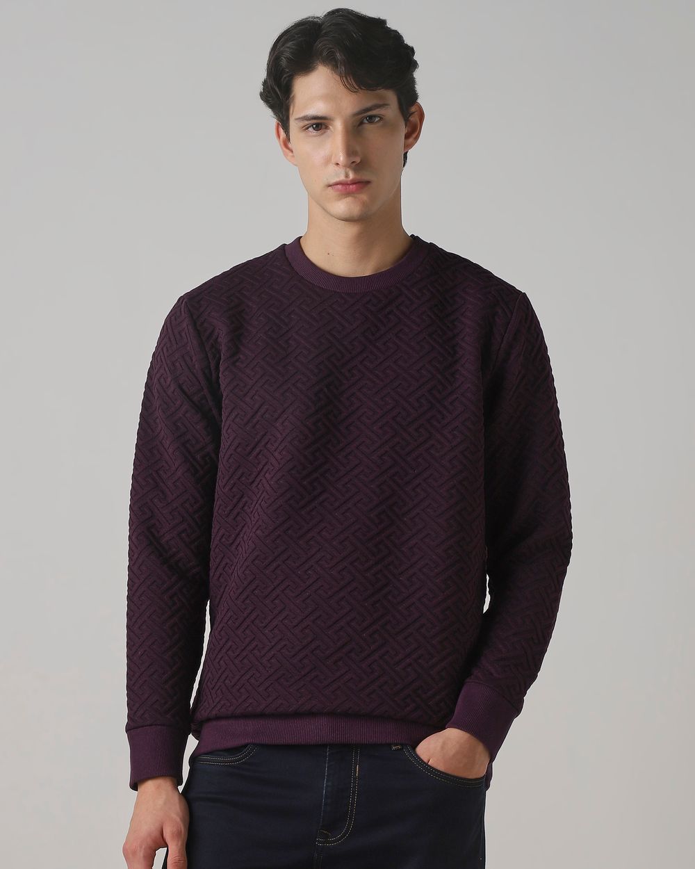 Herringbone Plain Slim Fit Sweatshirt